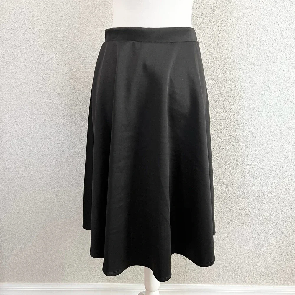 CHRIS & Carol Black A-Line Elastic Waist Midi Skirt M